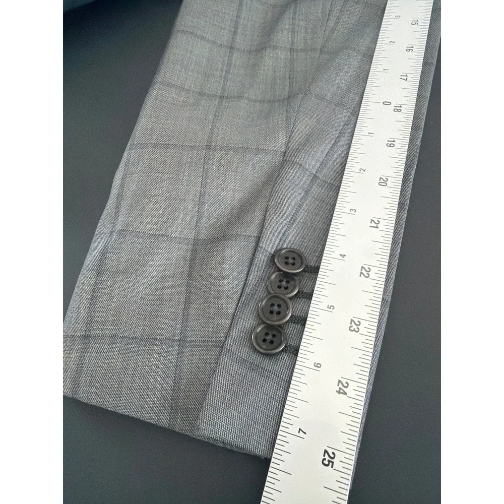 Saks Fifth Avenue Black Ermenegildo Zegna Grey Plaid Wool Silk Blazer 42R Italy